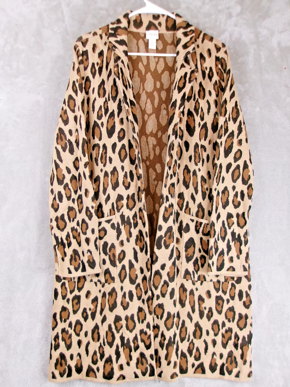 Chico's Women's Size 2 Large Leopard Print Long Cardigan Cotton Blend